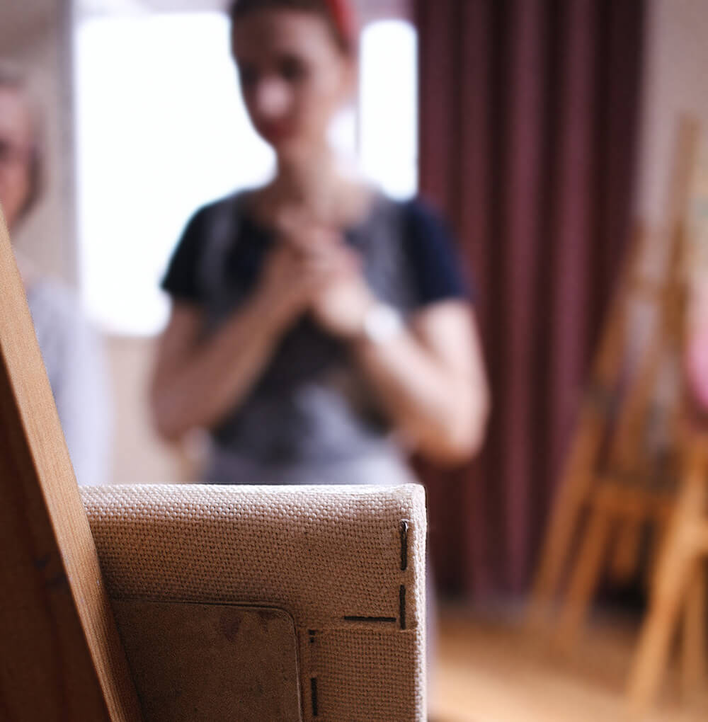 Artist at work in her studio