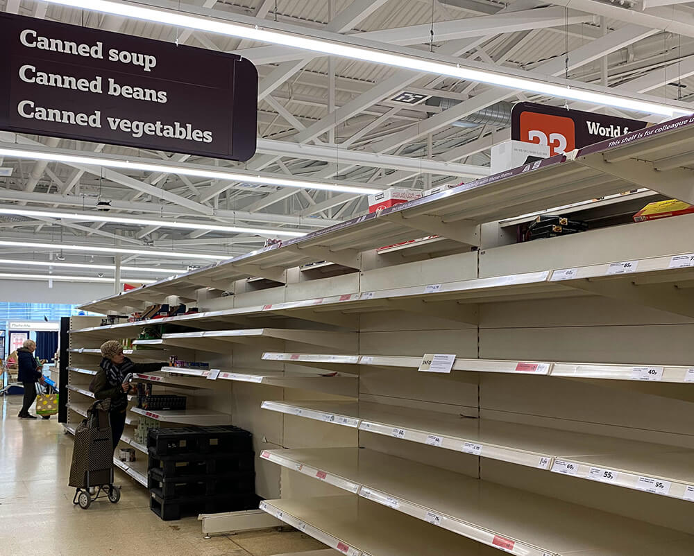 empty shelves in a grocery store