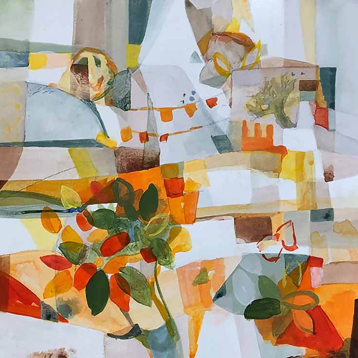 Tuscany Citrus - orange and white mixed-media artwork